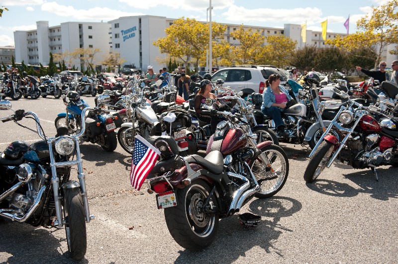 rows of motorcylces parked at OC Convention Center lot